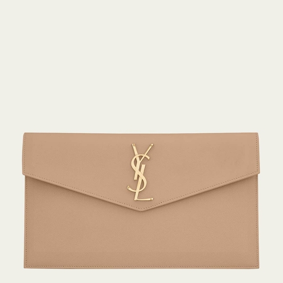 Like New!!! YSL Saint Laurent Uptown Pouch Grain De Poudre Clutch Dark Beige - Picture 9 of 16